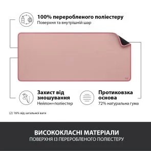 Фото: Килимок Logitech Desk Mat Studio Series 300x700x2mm Darker Rose (956-000053) № 7 | KTC