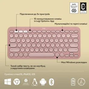 Фото: Клавіатура Logitech Pebble Keys 2 K380s Tonal Rose (920-011853) № 9 | KTC