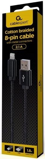 Кабель Cablexpert 2.1A AM / Lightning 1.8m Black (CCDB-mUSB2B-AMLM-6)