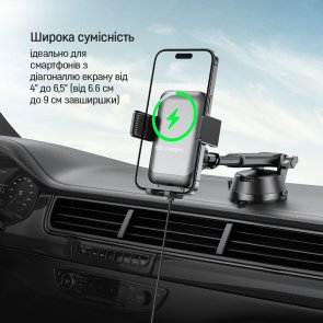 Кріплення для мобільного телефону ColorWay AutoSense Car Wireless Charger 2 Dashboard/Air Vent 15W (CW-CHAW040Q-BK)