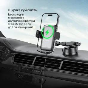 Фото: Кріплення для мобільного телефону ColorWay AutoSense Car Wireless Charger 2 Dashboard/Air Vent 15W (CW-CHAW040Q-BK) № 8 | KTC