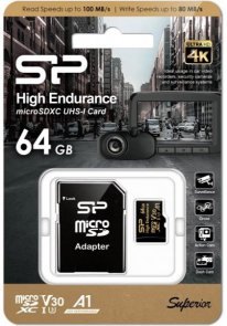  FLASH пам'ять Silicon Power Golden Series High Endurance UHS-I U3 A1 V30 Micro SDXC 64GB with adapter (SP064GBSTXDV3V1HSP)