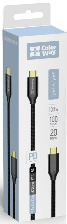 Фото: Кабель ColorWay 5A 100W Type-C / Type-C 1m Black (CW-CBPDCC062-BK) № 3 | KTC