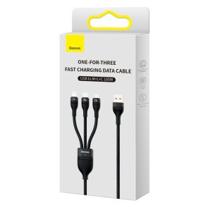 Кабель Baseus Flash Series II One-for-three Fast Charging 100W AM / Type-C/Lightning/Micro USB 1.2m Black (CASS030001)