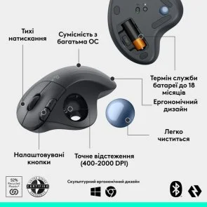Фото: Миша Logitech Ergo M575S Trackball Wireless Graphite/Blue (910-007029) № 14 | KTC
