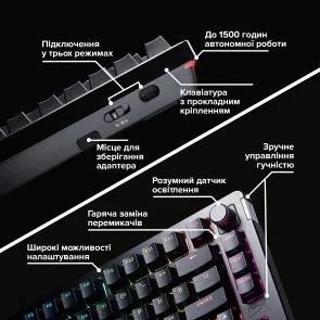 Фото: Клавіатура HyperX Alloy Rise 75 PBT HX Red ENG/UA Wireless/BT Black № 17 | KTC