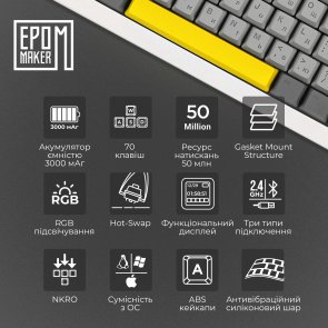 Клавіатура Epomaker Shadow-X Mulan Switch Hot-Swap RGB WL/BT/USB White (SHX-W-M)