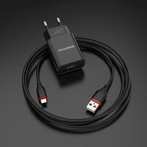 Зарядний пристрій BOROFONE BA20A Sharp Black with AM/Lightning (BA20ALB)