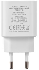 Зарядний пристрій 2E Wall Charger PD 25W White (2E-WC1USBC25W-W)