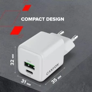Фото: Зарядний пристрій Canyon CU20AC QC PD GaN 20W White (CNS-CUW20AC) № 11 | KTC