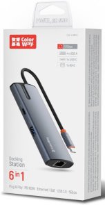 USB-хаб ColorWay USB-C 6in1 Type C PD 100W (CW-HUB03)