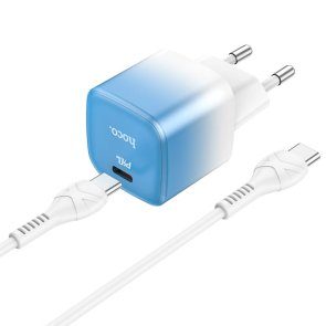 Зарядний пристрій Hoco C101A 20W Ice Blue with Type-C/Type-C (6931474769398)