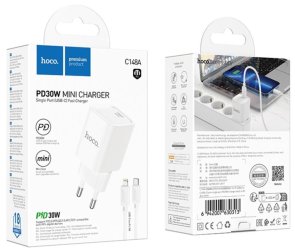 Зарядний пристрій Hoco C148A Charm 30W White with Type-C / Lightning (6942007630313)