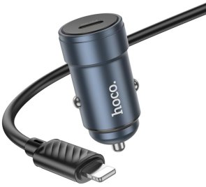 Автомобільний зарядний пристрій Hoco Z57 Glorious 30W Metal Gray with Type-C/Lightning (6942007633062)