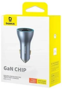 Автомобільний зарядний пристрій Baseus Golden Contactor Pro GaN 65W Lunar Gray (C00035202841-00)
