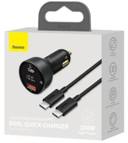 Автомобільний зарядний пристрій Baseus Superme Digital Display PPS Dual Quick Charger 100W Black with TypeC/Type C (TZCCZX-01)