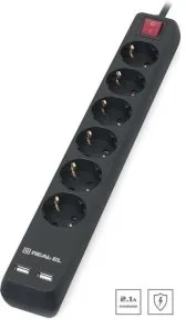 Фото: Мережевий фільтр Real-EL RS-6 Protect 2xUSB 6/5m Black (EL122300018) № 2 | KTC