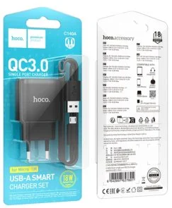 Фото: Зарядний пристрій Hoco C140A Smart 18W Black with AM/MicroUSB (6942007627801) № 4 | KTC
