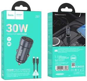 Автомобільний зарядний пристрій Hoco Z57 Glorious 30W Metal Gray with Type-C/Type-C (6942007633086)