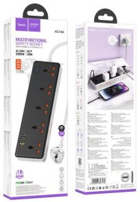 Мережевий фільтр Hoco AC14A Rico 4xUSB 5/1.5m Black (6942007607179)