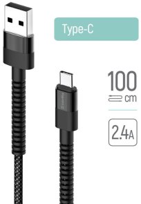 Кабель ColorWay 2.4A AM / Type-C 1m Black (CW-CBUC063-BK)