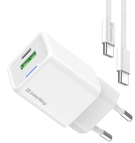 Зарядний пристрій ColorWay GaN Mini QC PD 35W White with Type-C / Type-C (CW-CHS055PDC-WT)