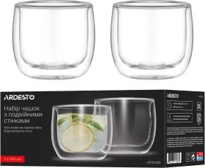 Фото: Набір чашок Ardesto 260ml 2pcs Clear (AR2626B) № 5 | KTC