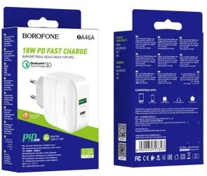 Фото: Зарядний пристрій BOROFONE BA46A Premium PD QC3.0 18W White (6931474727343) № 2 | KTC
