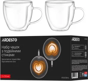 Фото: Набір чашок Ardesto 250ml 2pcs Clear (AR2625BHL) № 6 | KTC