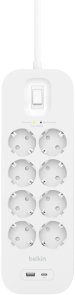 Мережевий фільтр Belkin Connect 1xUSB 1xType-C 8/2m White (SRB003VF2M-V2)