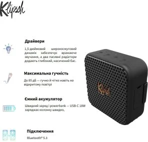 Фото: Портативна колонка Klipsch Austin Bluetooth Black (1072094) № 12 | KTC