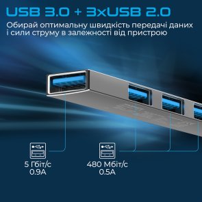 USB-хаб Promate LiteHub-4 Grey (6959144059594)