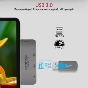 USB-хаб Promate PadHub-Pro Grey (6959144052441)