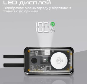 Акумулятор електричний 10000mAh із функцією бездротової зарядки мобільних пристроїв Promate mavrix.b