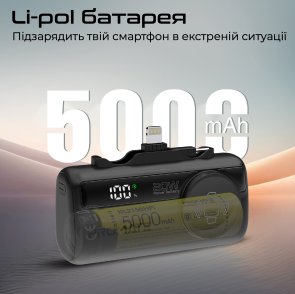Батарея універсальна 5000mAh із вбудованими розємами USB-C та Lightning Promate powerup-trio.black