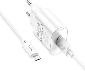 Зарядний пристрій Hoco C109A Fighter 10.5 White with AM / MicroUSB (6942007656603)