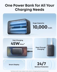 Anker Nano 10000mAh 45W Built-In USB-C Cable Black (A1638H11)