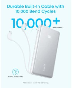 Батарея універсальна Anker 10000mAh, 1xUSB, 1xType-C, 22.5W, Built-In USB-C Cable, White