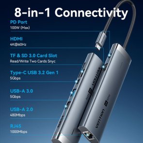  USB-хаб Vention Hub 8-in-1 100W (TGUHB)