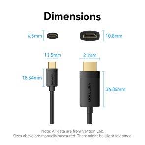 Кабель Vention PVC Type-C / HDMI 2m Black (CRIBH)