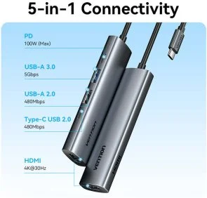 Фото: USB-хаб Vention 5in1 (TGLHB) № 3 | KTC