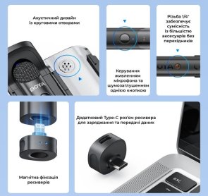 Бездротовий петличний мікрофон Boya Magic-02 Type-C/Lightning Black