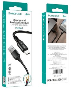 Кабель BOROFONE BX54 Ultra Bright 2.4A AM / MicroUSB 1m Black (6931474745811)