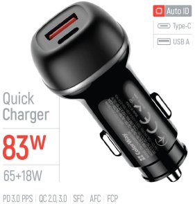 Автомобільний зарядний пристрій ColorWay 83W PD QC3.0 Black (CW-CHA068PD-BK)