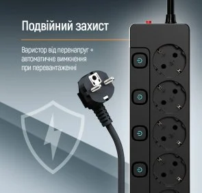 Фото: Мережевий фільтр ColorWay PSEA55SBK 5/2m Black (CW-PSEA52SBK) № 11 | KTC