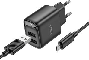 Зарядний пристрій Hoco C141A Black with AM/MicroUSB (6942007627887)