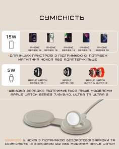  Бездротова зарядна станція Satechi OntheGo 2-in-1 Sand (ST-QTG21W)