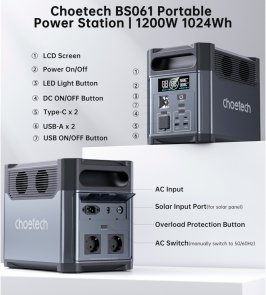 Зарядна станція Choetech BS061, 1200W, 1024Wh + Wifi+Bt