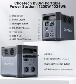Фото: Зарядна станція Choetech BS061 1200W 1024Wh + Wi-Fi + BT (BS061-BQB) № 10 | KTC