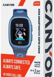 Смарт годинник Canyon Kids Zefir KW49 E-SIM 4G LTE Blue (CNE-KW49BL)
